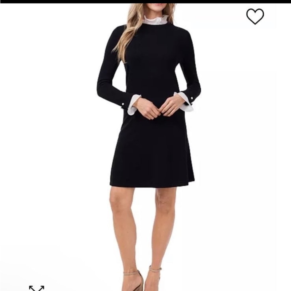 Women's Ruffle Collar & Sleeve Imitation Pearl Trim Sweater Dress